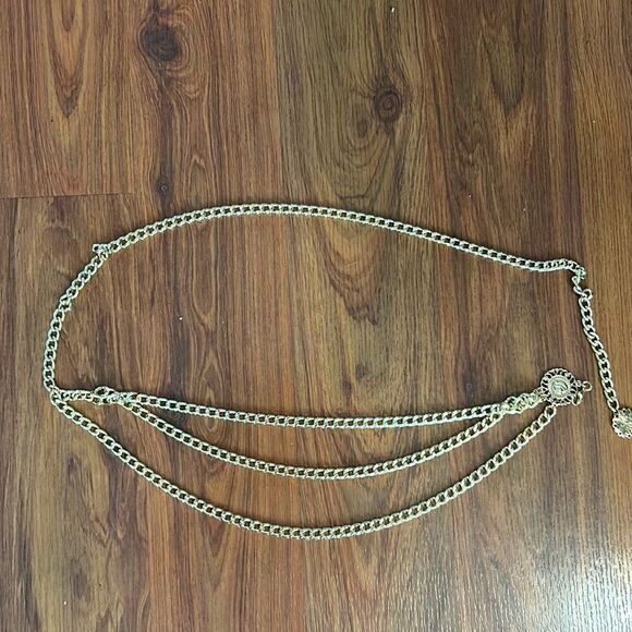 NEW three tiered dainty lightweight gold chain belt size small - Picture 1 of 5